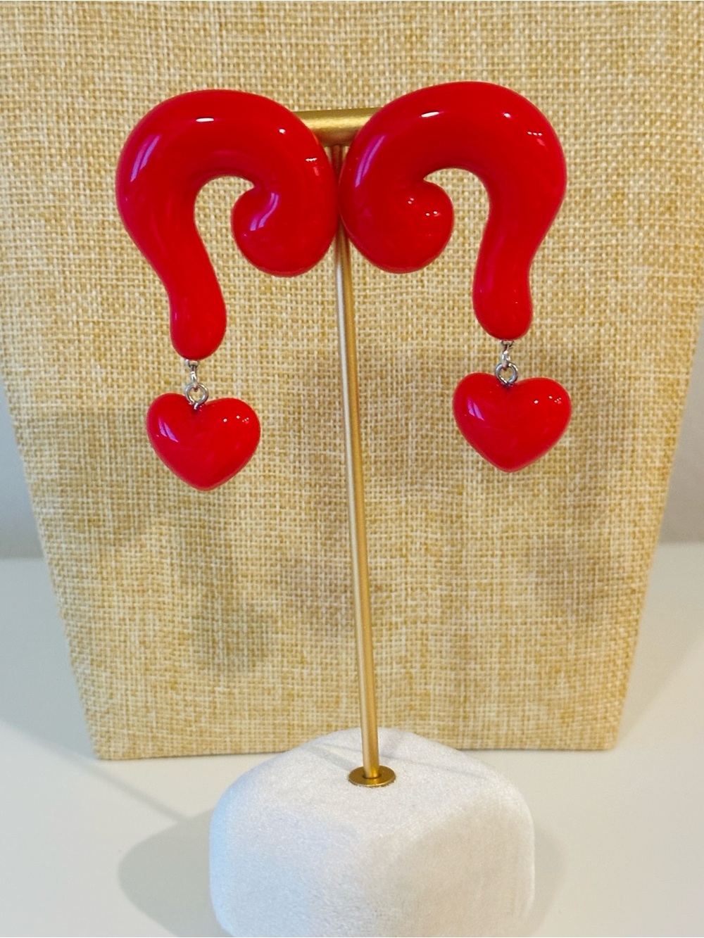 Fashion Jewelry bright red swirl drop earrings with heart charms